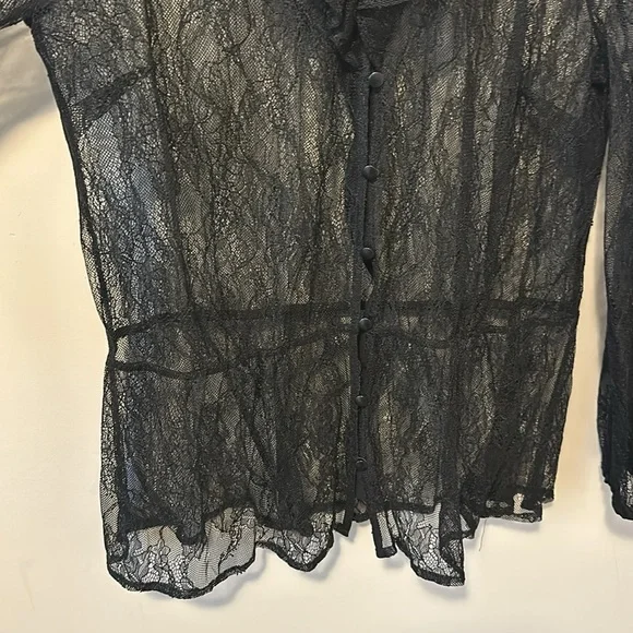 Michel Studio Black Lace Blouse with Ruffle and Choker Neck - Picture 6 of 10